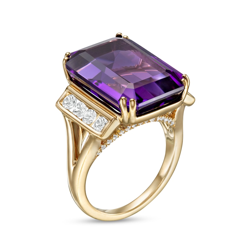 Main Image 3 of Lab-Created Amethyst and White Lab-Created Sapphire Collar Cocktail Ring in Sterling Silver with 14K Gold Plate