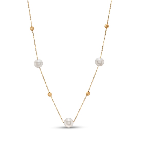 Effy™ Collection 9.0mm Freshwater Cultured Pearl and Bead Station Necklace in 14K Gold