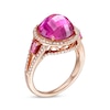 Thumbnail Image 3 of Pink and White Lab-Created Sapphire Frame Split Shank Cocktail Ring in Sterling Silver with 14K Rose Gold Plate