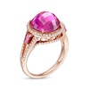 Thumbnail Image 2 of Pink and White Lab-Created Sapphire Frame Split Shank Cocktail Ring in Sterling Silver with 14K Rose Gold Plate