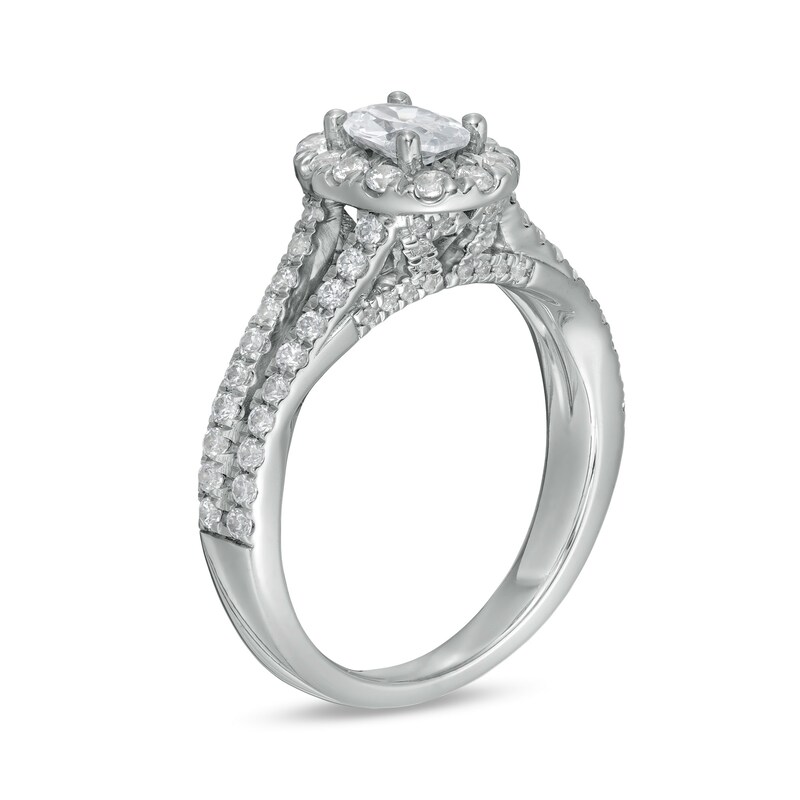 Main Image 3 of Zales Private Collection 1-1/4 CT. T.W. Certified Colourless Oval Diamond Split Shank Engagement Ring in 14K White Gold