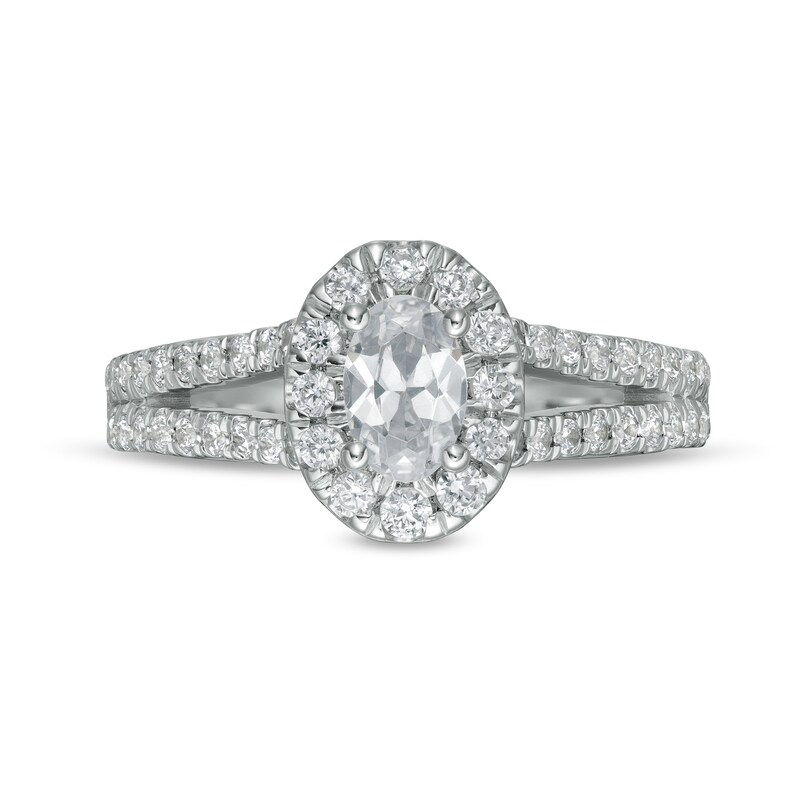 Main Image 4 of Zales Private Collection 1-1/4 CT. T.W. Certified Colourless Oval Diamond Split Shank Engagement Ring in 14K White Gold