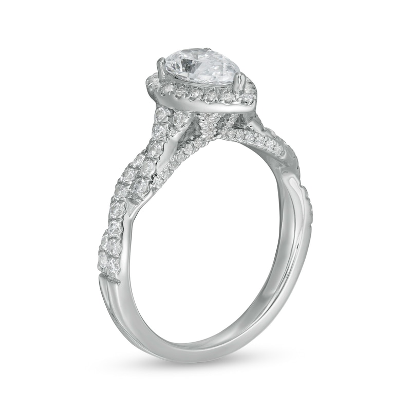 Main Image 3 of Zales Private Collection 1-1/3 CT. T.W. Certified Pear-Shaped Diamond Frame Engagement Ring in 14K White Gold (F/I1)