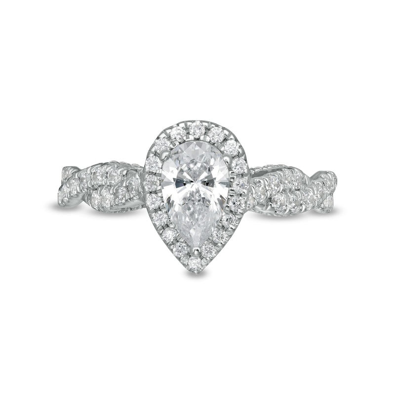 Main Image 4 of Zales Private Collection 1-1/3 CT. T.W. Certified Pear-Shaped Diamond Frame Engagement Ring in 14K White Gold (F/I1)