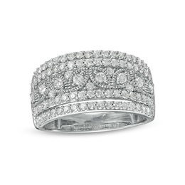 1 CT. T.W. Diamond Multi-Row Leaf Anniversary Band in Sterling Silver