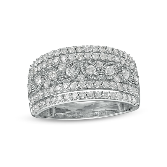 1 CT. T.w. Diamond Multi-Row Leaf Anniversary Band in Sterling Silver