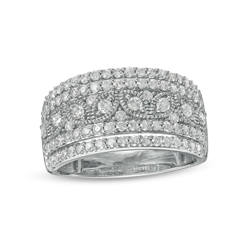 Main Image 1 of 1 CT. T.W. Diamond Multi-Row Leaf Anniversary Band in Sterling Silver