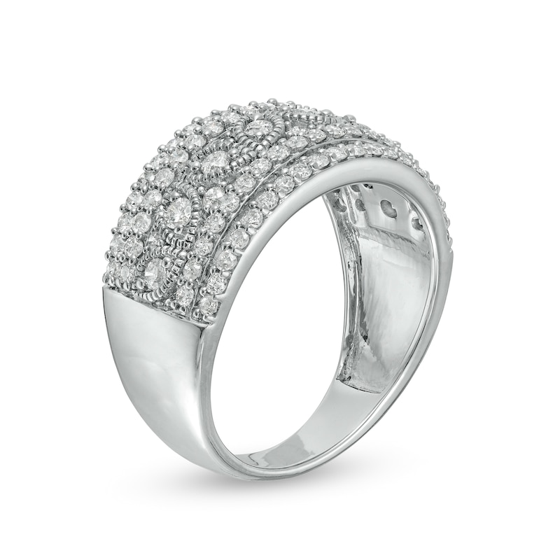 Main Image 3 of 1 CT. T.W. Diamond Multi-Row Leaf Anniversary Band in Sterling Silver