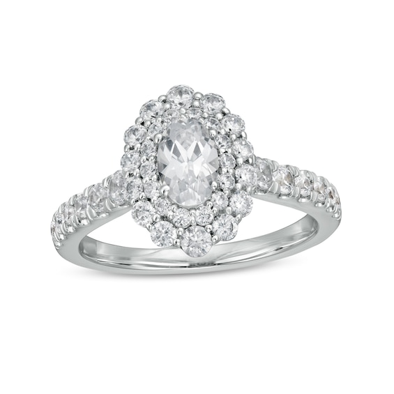 Love's Destiny by Zales 1-1/2 CT. T.w. Certified Oval Diamond Scallop Frame Engagement Ring in 14K White Gold (I/Si2)