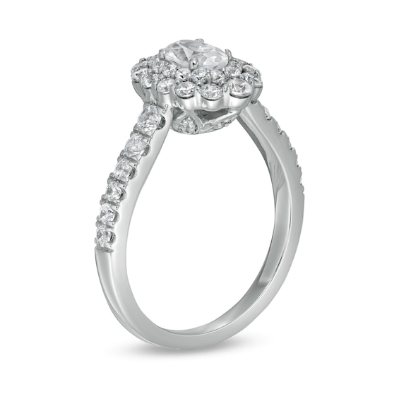 Love's Destiny by Zales 1-1/2 CT. T.w. Certified Oval Diamond Scallop Frame Engagement Ring in 14K White Gold (I/Si2)