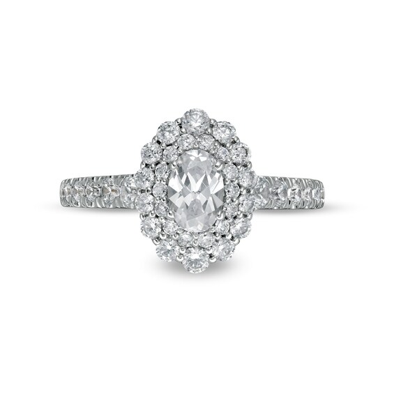 Love's Destiny by Zales 1-1/2 CT. T.w. Certified Oval Diamond Scallop Frame Engagement Ring in 14K White Gold (I/Si2)