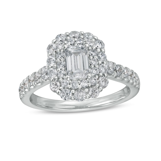 Love's Destiny by Zales 1-1/2 CT. T.w. Certified Emerald-Cut Diamond Frame Engagement Ring in 14K White Gold (I/Si2)