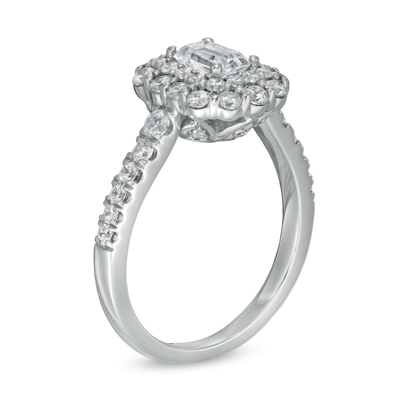 Main Image 3 of Love's Destiny by Zales 1-1/2 CT. T.W. Certified Emerald-Cut Diamond Frame Engagement Ring in 14K White Gold (I/SI2)