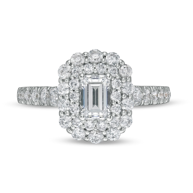 Main Image 4 of Love's Destiny by Zales 1-1/2 CT. T.W. Certified Emerald-Cut Diamond Frame Engagement Ring in 14K White Gold (I/SI2)
