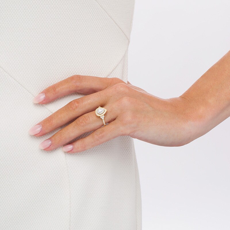 Main Image 2 of 1/2 CT. T.W. Pear-Shaped Diamond Frame Vintage-Style Engagement Ring in 14K Gold (I/SI2)