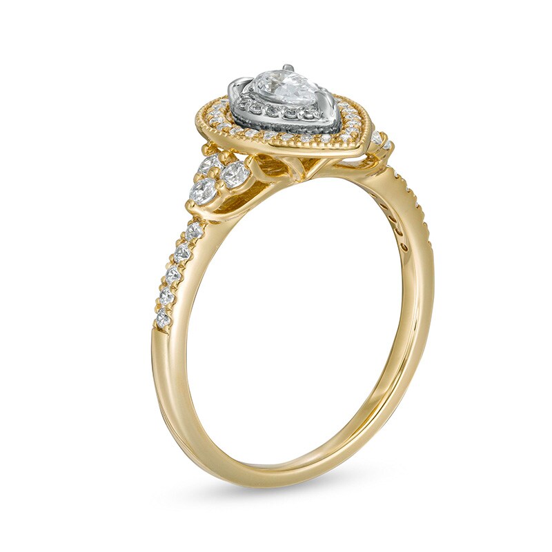 Main Image 3 of 1/2 CT. T.W. Pear-Shaped Diamond Frame Vintage-Style Engagement Ring in 14K Gold (I/SI2)