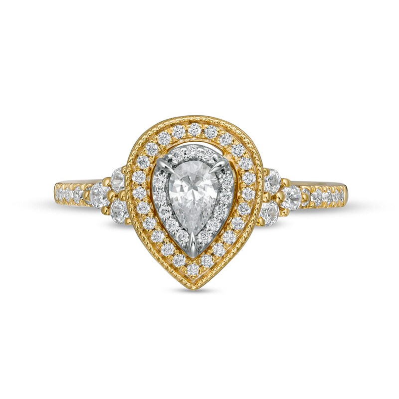 Main Image 4 of 1/2 CT. T.W. Pear-Shaped Diamond Frame Vintage-Style Engagement Ring in 14K Gold (I/SI2)
