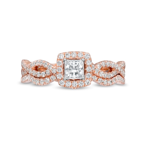 1 CT. T.w. Princess-Cut Diamond Frame Split Shank Bridal Set in 14K Rose Gold (I/I2)
