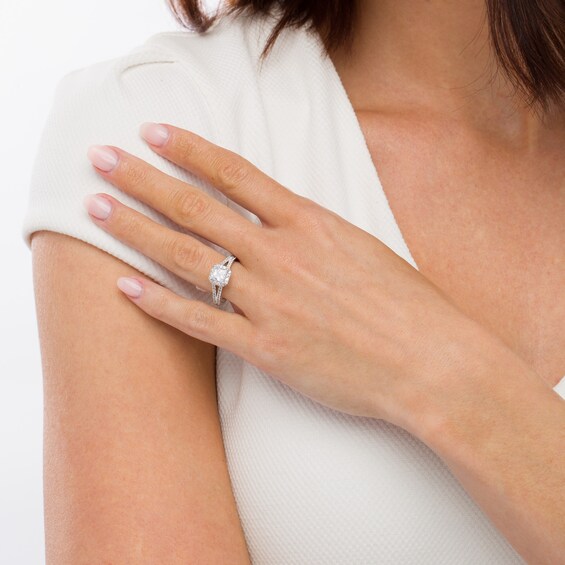 1-1/2 CT. T.w. Princess-Cut Diamond Frame Split Shank Engagement Ring in 14K White Gold (I/I2)