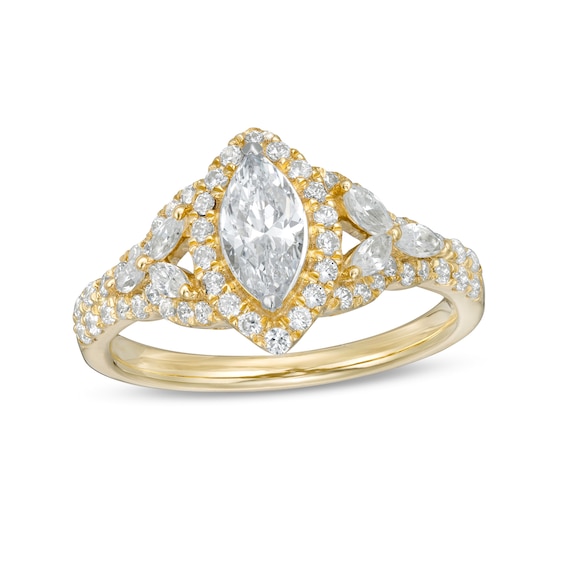 1-1/5 CT. T.w. Marquise Diamond Frame Floral Sides Engagement Ring in 14K Gold (I/Si2)