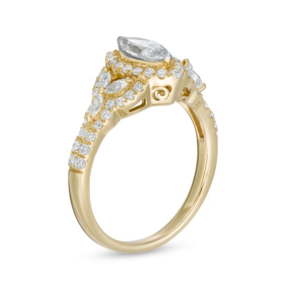 1-1/5 CT. T.w. Marquise Diamond Frame Floral Sides Engagement Ring in 14K Gold (I/Si2)