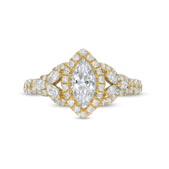 1-1/5 CT. T.w. Marquise Diamond Frame Floral Sides Engagement Ring in 14K Gold (I/Si2)