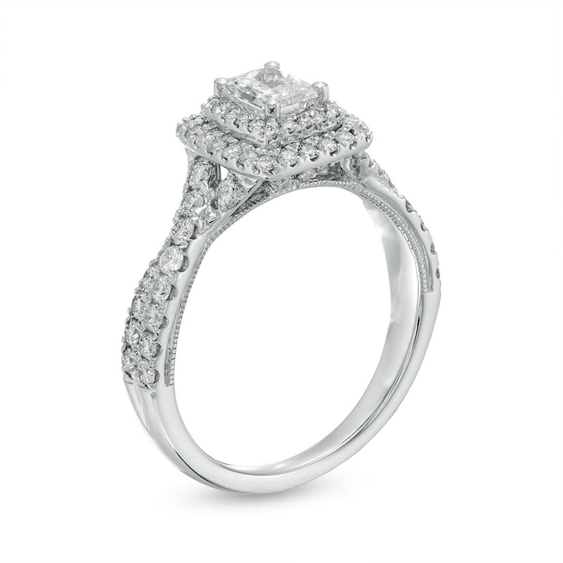 Main Image 3 of 1-1/4 CT. T.W. GIA-Graded Radiant-Cut Diamond Frame Vintage-Style Engagement Ring in 14K White Gold (I/SI2)