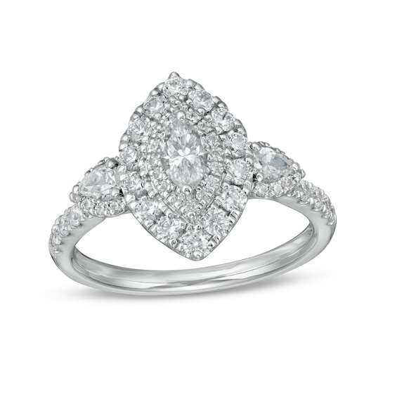 1 CT. T. W. Marquise-Cut Diamond Past Present Future® Frame Engagement Ring in 14K White Gold