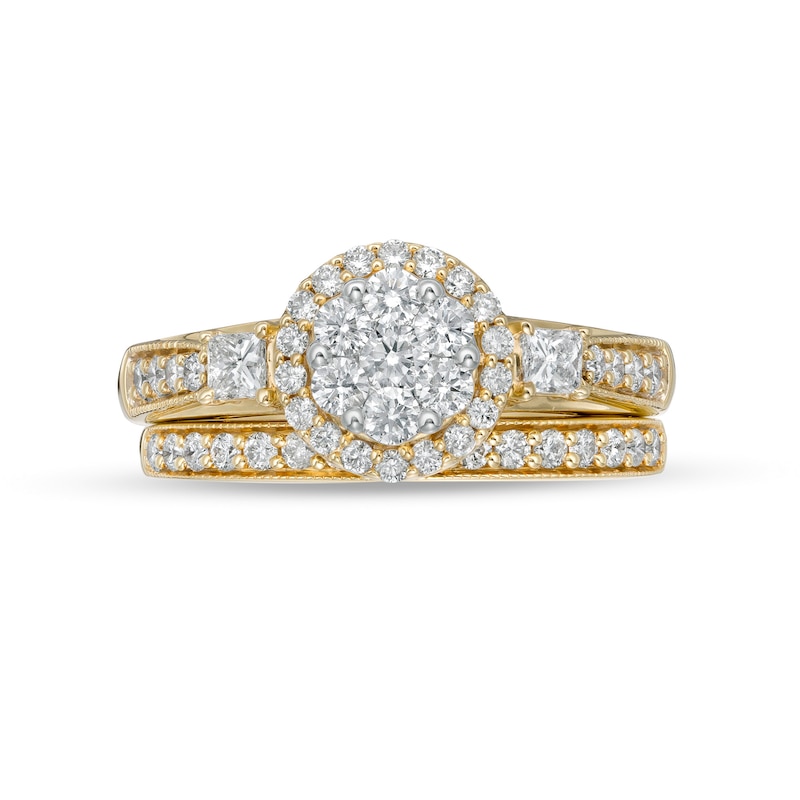 Main Image 4 of 1 CT. T.W. Multi-Diamond Frame Vintage-Style Bridal Set in 10K Gold