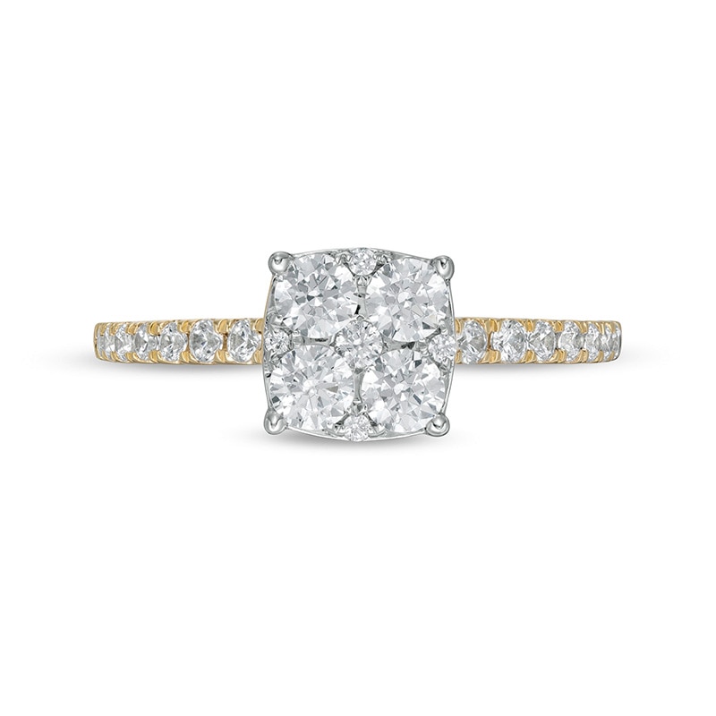 Main Image 4 of 1 CT. T.W. Cushion-Shaped Multi-Diamond Engagement Ring in 14K Gold