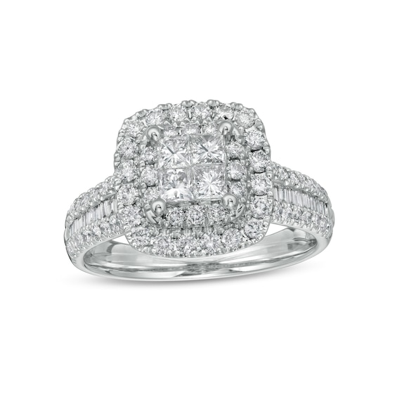 1-1/4 CT. T.w. Princess-Cut Quad Diamond Double Cushion-Shaped Frame Engagement Ring in 14K White Gold