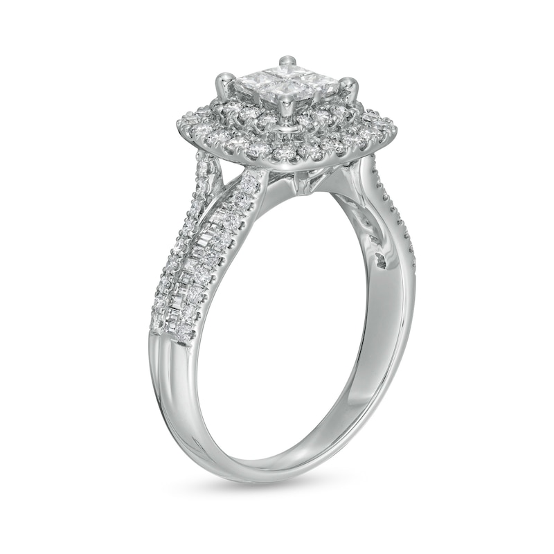 Main Image 3 of 1-1/4 CT. T.W. Princess-Cut Quad Diamond Double Cushion-Shaped Frame Engagement Ring in 14K White Gold