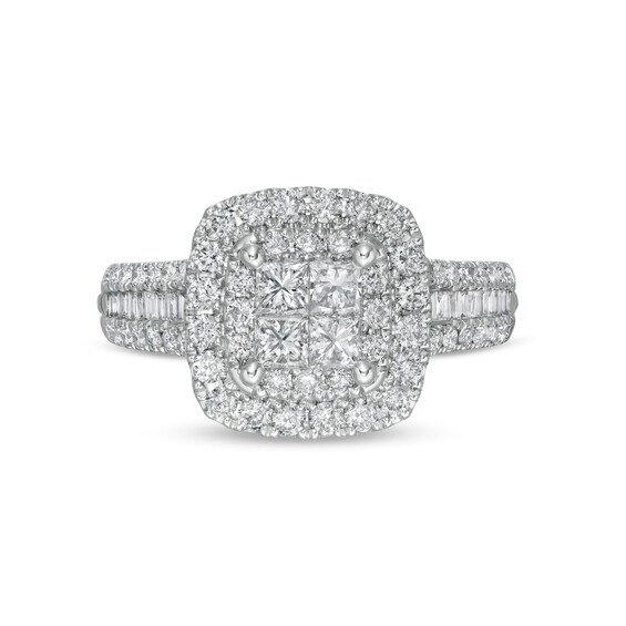 1-1/4 CT. T.w. Princess-Cut Quad Diamond Double Cushion-Shaped Frame Engagement Ring in 14K White Gold