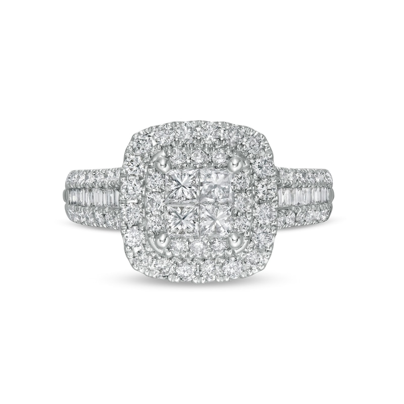 Main Image 4 of 1-1/4 CT. T.W. Princess-Cut Quad Diamond Double Cushion-Shaped Frame Engagement Ring in 14K White Gold