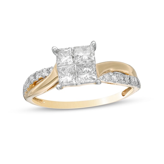 1 CT. T.w. Princess-Cut Quad Diamond Twist Shank Engagement Ring in 14K Gold