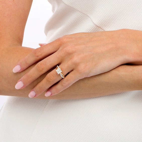1 CT. T.w. Princess-Cut Quad Diamond Twist Shank Engagement Ring in 14K Gold