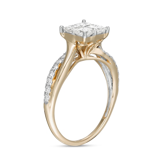 1 CT. T.w. Princess-Cut Quad Diamond Twist Shank Engagement Ring in 14K Gold