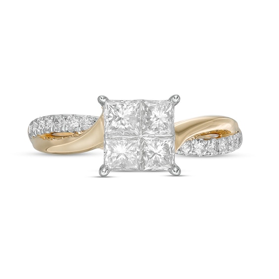 1 CT. T.w. Princess-Cut Quad Diamond Twist Shank Engagement Ring in 14K Gold