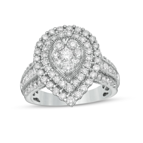 1-1/2 CT. T.w. Composite Pear-Shaped Diamond Double Frame Vintage-Style Engagement Ring in 14K White Gold