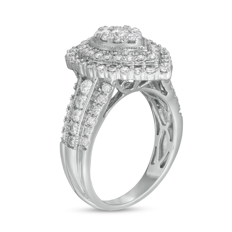 1-1/2 CT. T.W. Composite Pear-Shaped Diamond Double Frame Vintage-Style Engagement Ring in 14K White Gold