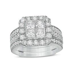2-1/2 CT. T.W. Princess-Cut Quad Diamond Frame Vintage-Style Bridal Set in 14K White Gold
