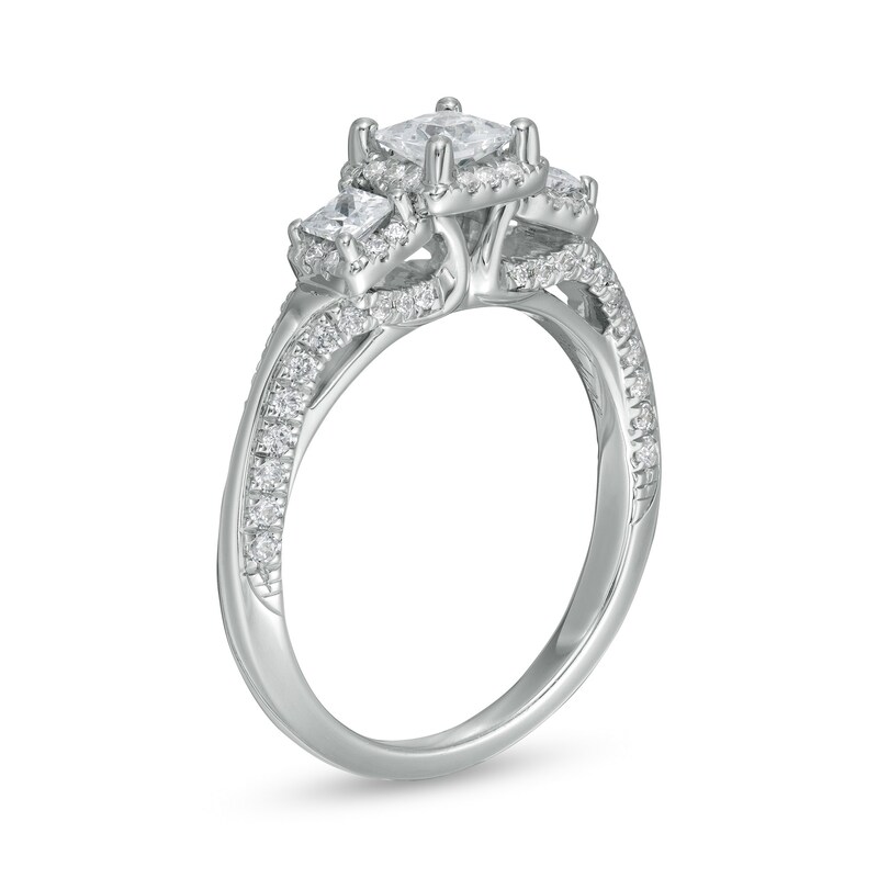 Main Image 3 of 1-1/8 CT. T.W. Princess-Cut Diamond Past Present Future® Frame Engagement Ring in 14K White Gold