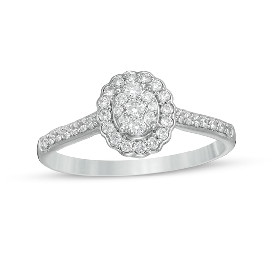 1/3 CT. T.w. Composite Oval Diamond Scallop Frame Engagement Ring in 10K White Gold