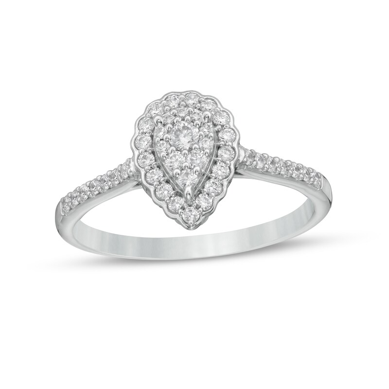 Main Image 1 of 1/3 CT. T.W. Composite Pear-Shaped Diamond Scallop Frame Engagement Ring in 10K White Gold