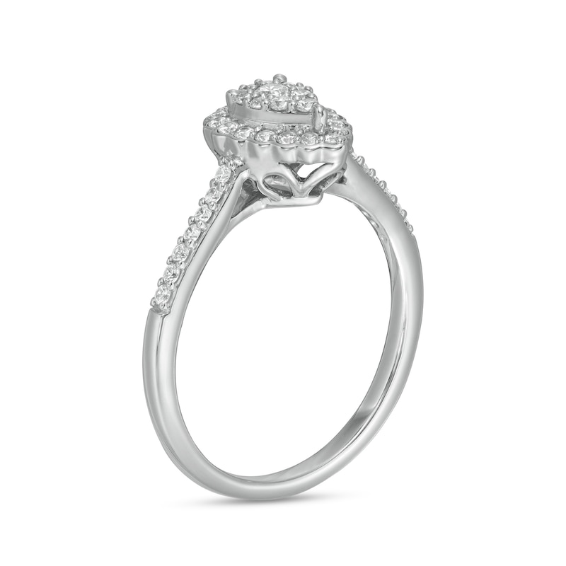 Main Image 3 of 1/3 CT. T.W. Composite Pear-Shaped Diamond Scallop Frame Engagement Ring in 10K White Gold