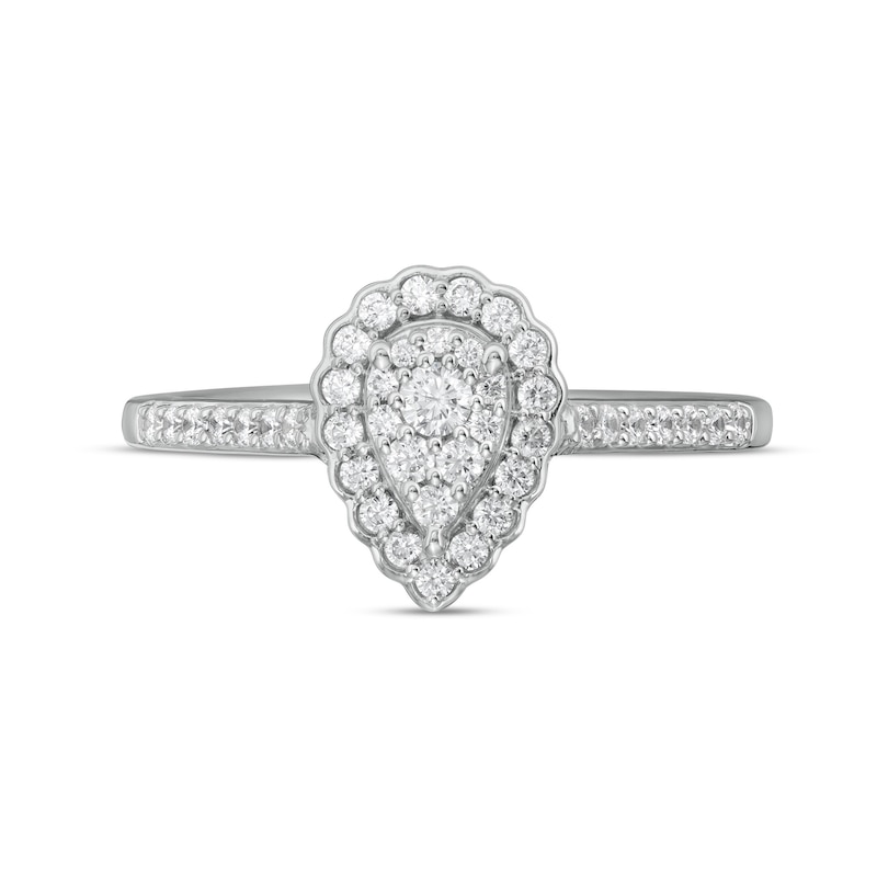 Main Image 4 of 1/3 CT. T.W. Composite Pear-Shaped Diamond Scallop Frame Engagement Ring in 10K White Gold