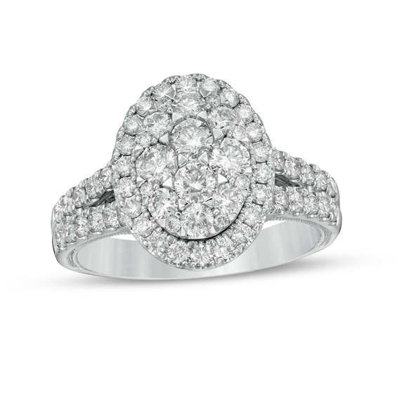 1-1/2 CT. T.w. Composite Oval Diamond Frame Vintage-Style Engagement Ring in 14K White Gold