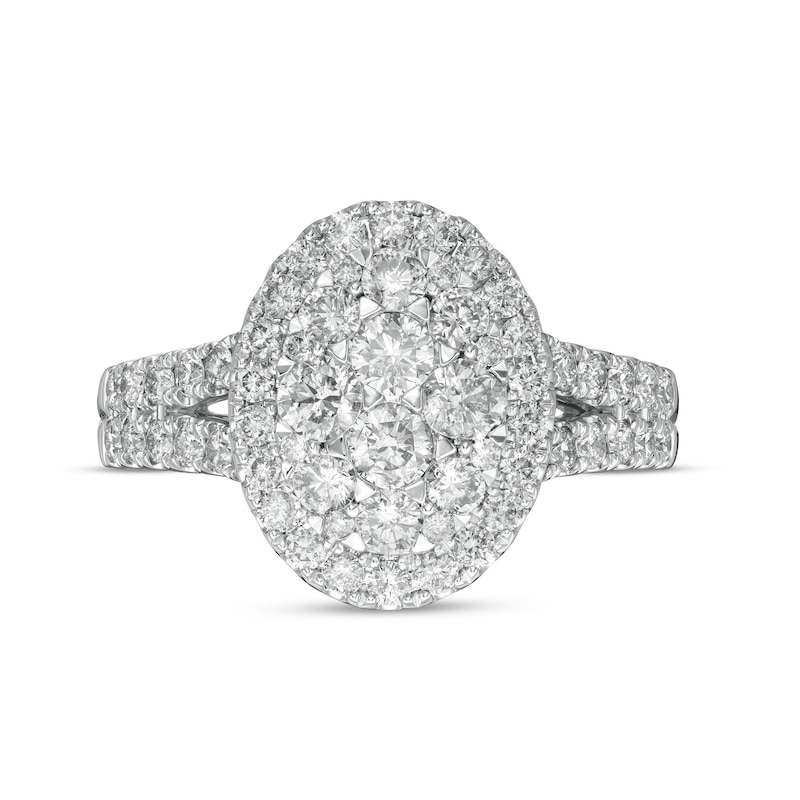 Main Image 4 of 1-1/2 CT. T.W. Composite Oval Diamond Frame Vintage-Style Engagement Ring in 14K White Gold