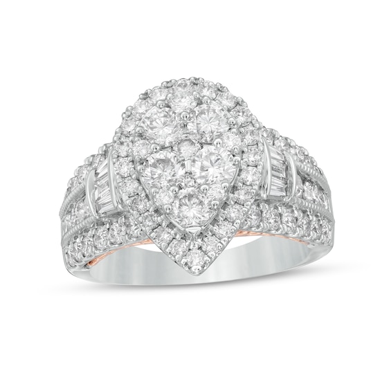 2-1/2 CT. T.w. Composite Pear-Shaped Diamond Frame Vintage-Style Engagement Ring in 14K Two-Tone Gold