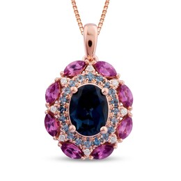 Captivating Color London Blue Topaz, Purple Garnet and Diamond Accent Double Frame Drop Pendant in 14K Rose Gold